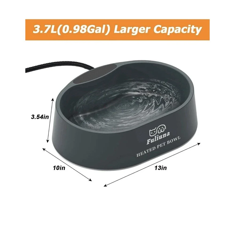 Fuliuna Outdoor Heated Water Bowl for Dog & Cat, Anti Chew Cord Large 125 OZ